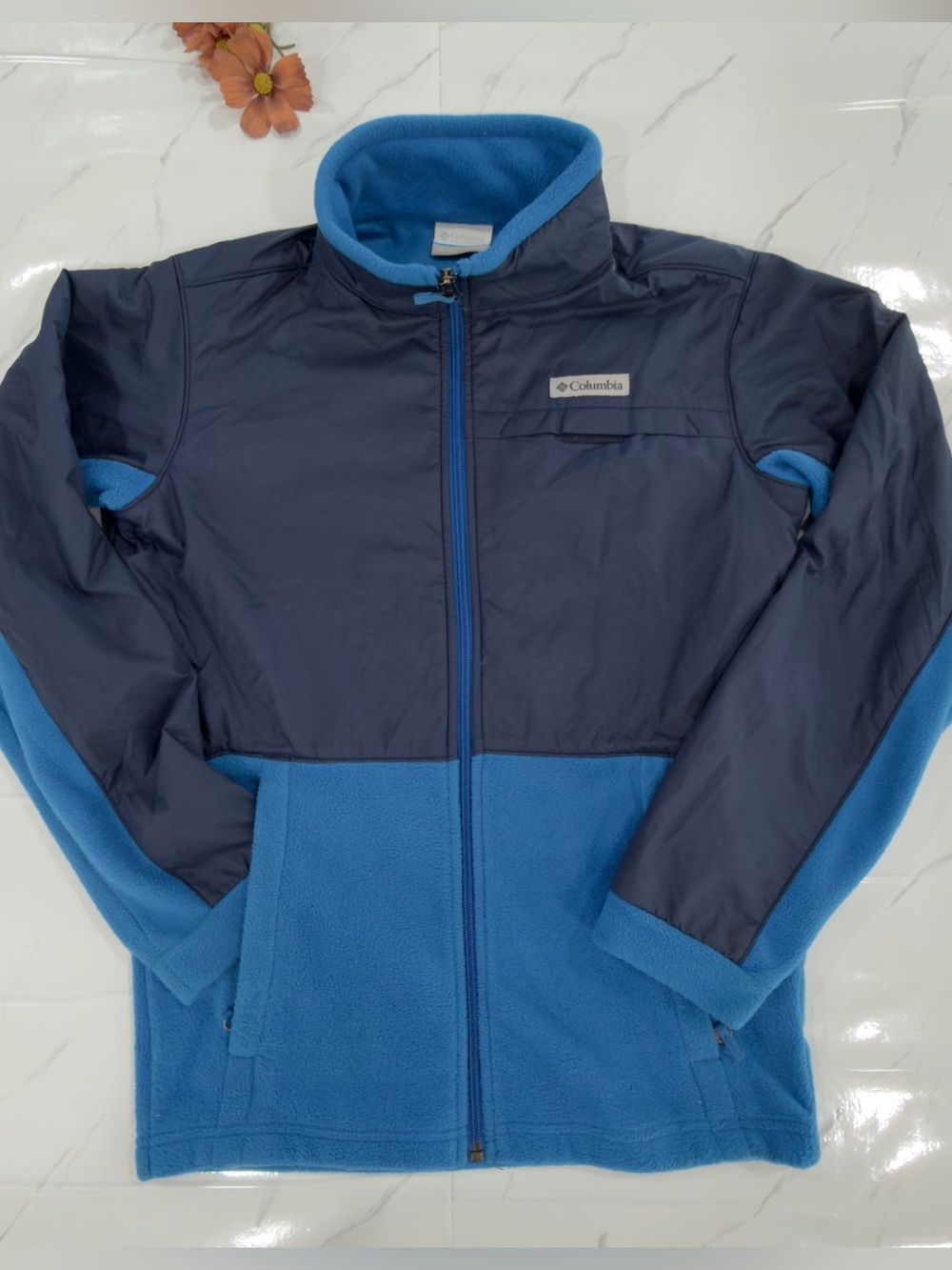 Columbia Navy and Bright Blue Kids Puffer Fleece Jacket